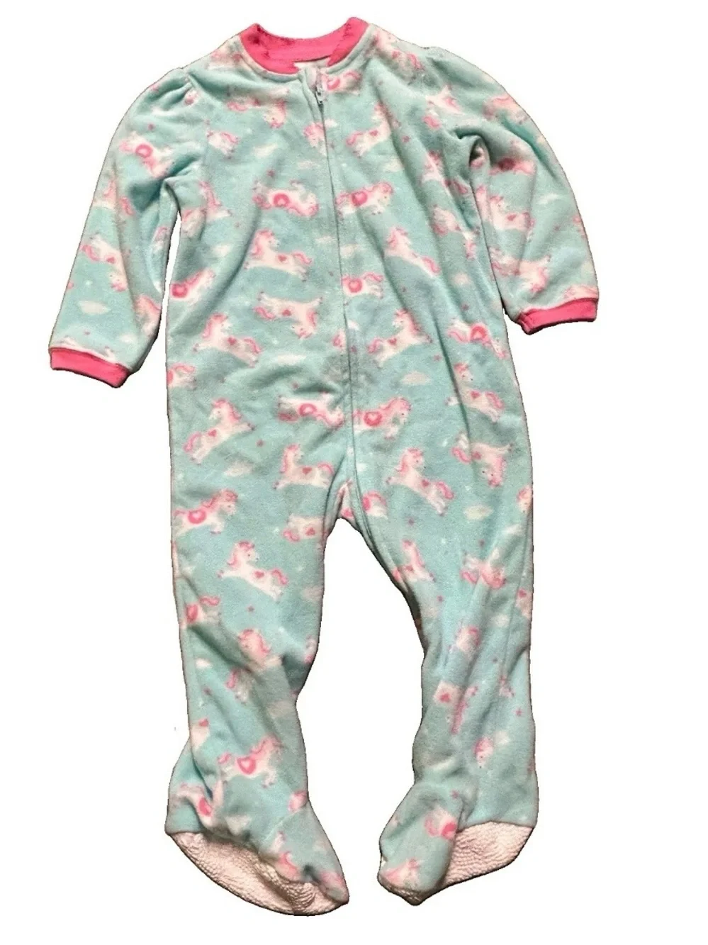 Toddler Girl Fleece Footie Pajamas Yellow Blue Unicorn Size 24 Months